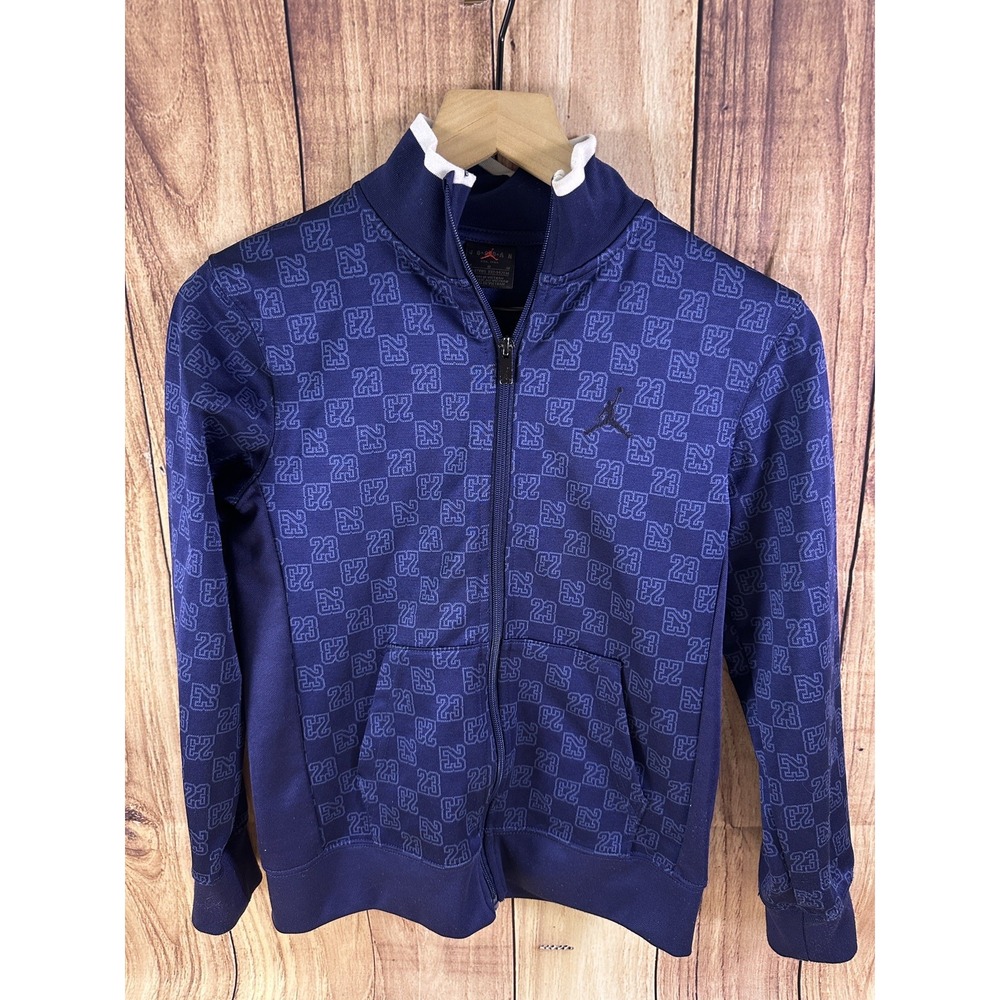 Nike Air Jordan Youth Blue Full Zip Jacket Mock Neck Logo Sweatshirt 10-12 MED